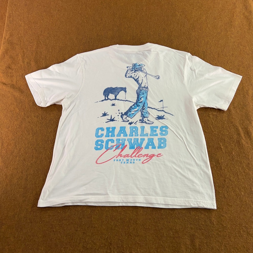 Knitswell Mens Large White Charles Schwab Challenge Golf Graphic T-Shirt